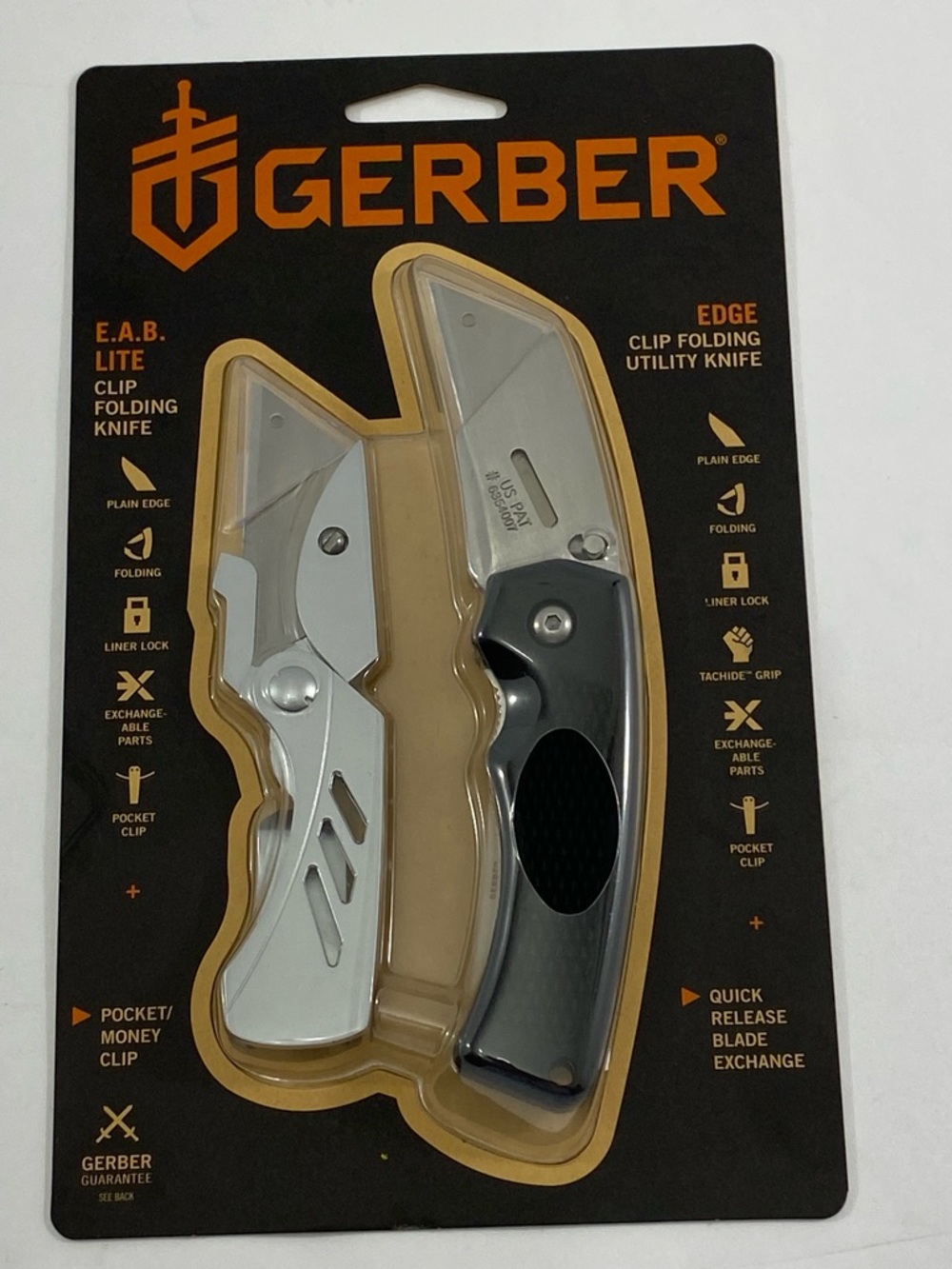 GERBER E.A.B. Lite & EDGE Folding Utility Knife Pair  Black & Silver NEW